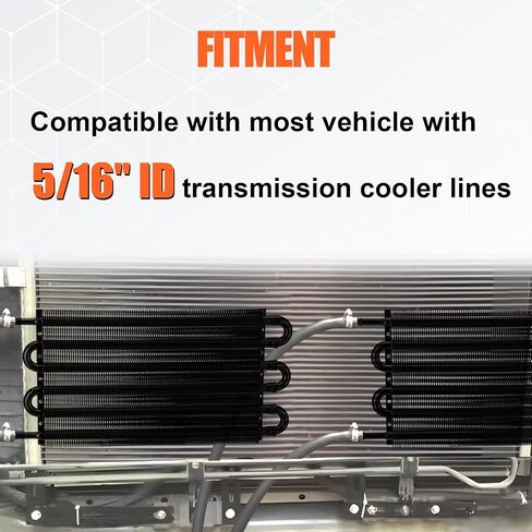 Upgrade 10 Pass Aluminium Transmission Oil Cooler, 5/16" Universal 10 Rows Tube And Fin Cooler Kit Engine With Hose Mounting, Black in Kuwait