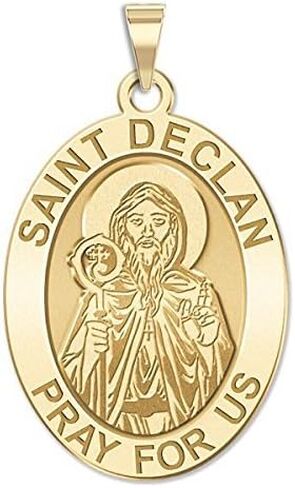 PicturesOnGold.com Saint Declan Oval Religious Medal - in Sterling Silver and 10K or 14K White and Yellow Gold - Protection Jewelry Christian Gifts for Men & Women in Kuwait