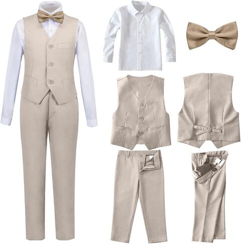 Boys 4-Pieces Suits Slim Fit Kids Outfits Vest Dress Pants Sets Formal Suit for Boy in Kuwait