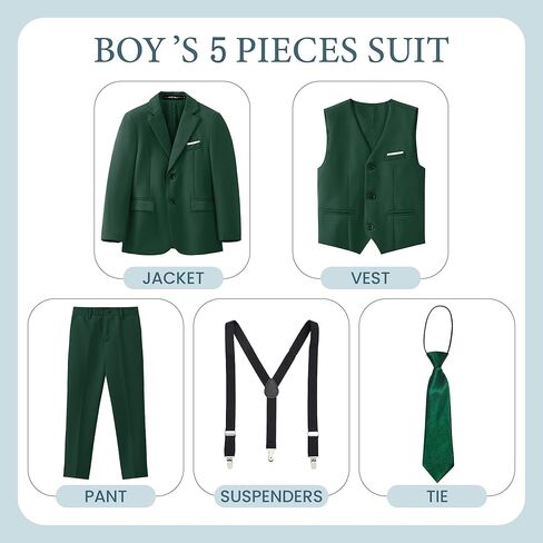 MAGE MALE Boys'5-Piece Suits Multiple Colour Tuxedo Formal Slim Fit Boys Suit Set with Suspenders and Adjustable Waist in Saudi Arabia
