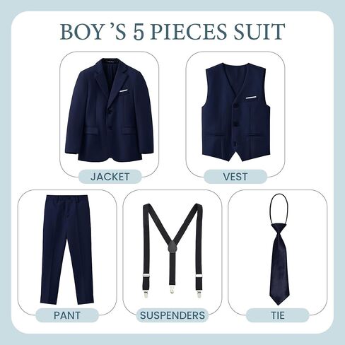 MAGE MALE Boys'5-Piece Suits Multiple Colour Tuxedo Formal Slim Fit Boys Suit Set with Suspenders and Adjustable Waist in Saudi Arabia
