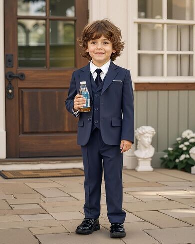 MAGE MALE Boys'5-Piece Suits Multiple Colour Tuxedo Formal Slim Fit Boys Suit Set with Suspenders and Adjustable Waist in Saudi Arabia