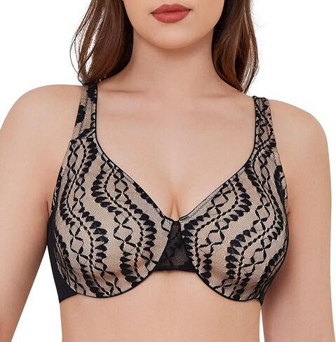 sheroine Women's Minimizer Underwire Sexy Lace Sheer Bra Full Coverage Back Smoothing Non-Padded Everyday Bras in Saudi Arabia