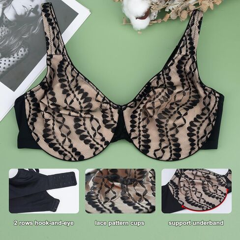 sheroine Women's Minimizer Underwire Sexy Lace Sheer Bra Full Coverage Back Smoothing Non-Padded Everyday Bras in Saudi Arabia