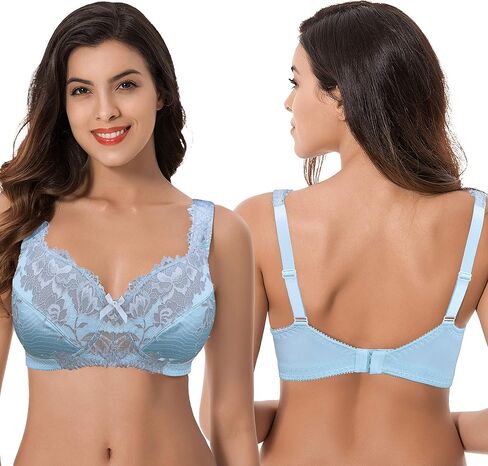 Curve Muse Women's Plus Size Minimizer Unlined Wireless Lace Full Coverage Bras in Saudi Arabia