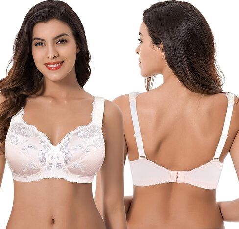 Curve Muse Women's Plus Size Minimizer Unlined Wireless Lace Full Coverage Bras in Saudi Arabia