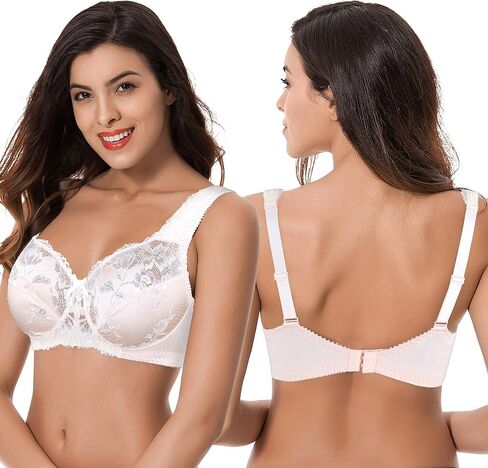 Curve Muse Women's Plus Size Minimizer Unlined Wireless Lace Full Coverage Bras in Saudi Arabia