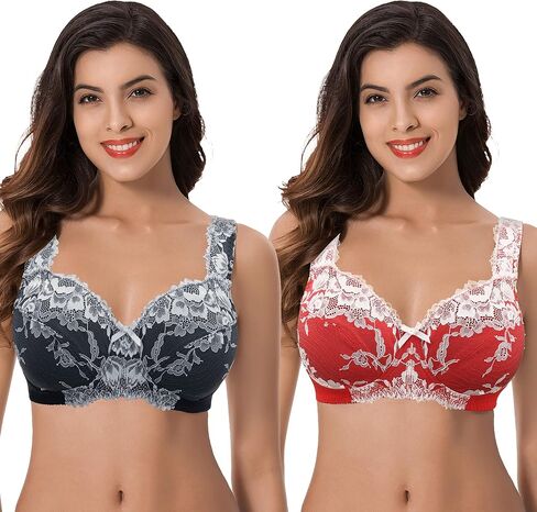 Curve Muse Women's Plus Size Minimizer Unlined Wireless Lace Full Coverage Bras in Saudi Arabia