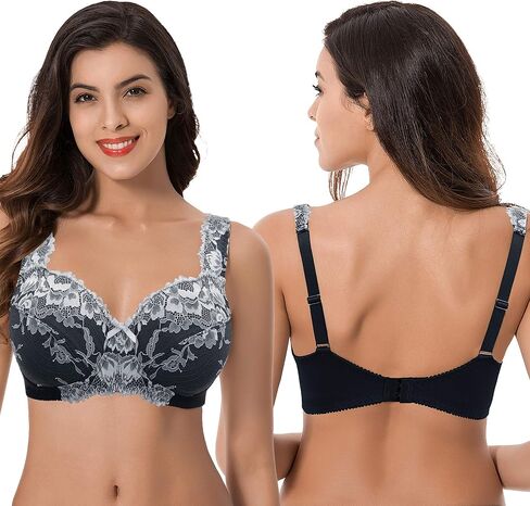 Curve Muse Women's Plus Size Minimizer Unlined Wireless Lace Full Coverage Bras in Saudi Arabia