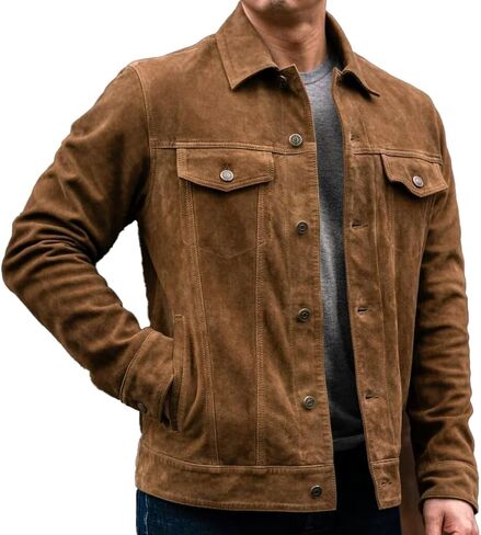 Isaac & David Chicago Men's Vintage Suede Suede Sudent Jacket - Denim Biker Cafe Racer Spin Western Western in Kuwait