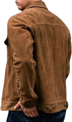 Isaac & David Chicago Men's Vintage Suede Suede Sudent Jacket - Denim Biker Cafe Racer Spin Western Western in Kuwait