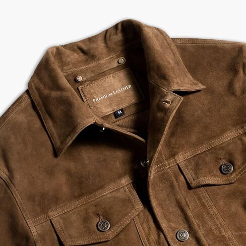 Isaac & David Chicago Men's Vintage Suede Suede Sudent Jacket - Denim Biker Cafe Racer Spin Western Western in Kuwait