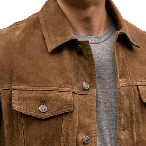 Isaac & David Chicago Men's Vintage Suede Suede Sudent Jacket - Denim Biker Cafe Racer Spin Western Western in Kuwait