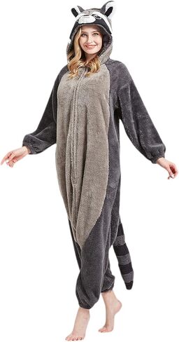 DarkCom Raccoon Onesie Halloween Costume One Piece Unisex Adult Pajamas Women Men Sleepwear Christmas Pajamas in Kuwait