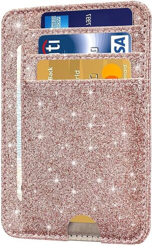 HOTCOOL Card Holder Wallet Front Pocket Minimalist Travel Cute Funny Thin Leather With RFID Blocking Small Credit Card Holder Wallet for Men & Women Girls Organizer Gifts, Glitter Rose in Kuwait