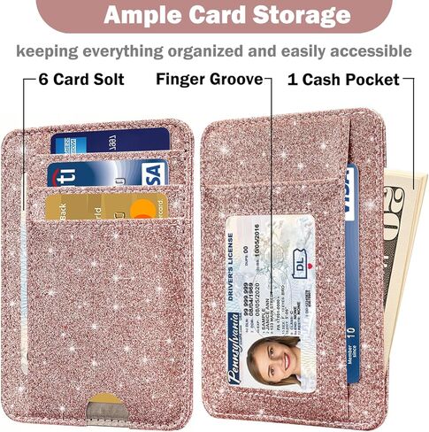 HOTCOOL Card Holder Wallet Front Pocket Minimalist Travel Cute Funny Thin Leather With RFID Blocking Small Credit Card Holder Wallet for Men & Women Girls Organizer Gifts, Glitter Rose in Kuwait
