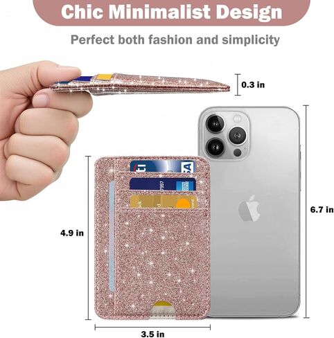 HOTCOOL Card Holder Wallet Front Pocket Minimalist Travel Cute Funny Thin Leather With RFID Blocking Small Credit Card Holder Wallet for Men & Women Girls Organizer Gifts, Glitter Rose in Kuwait