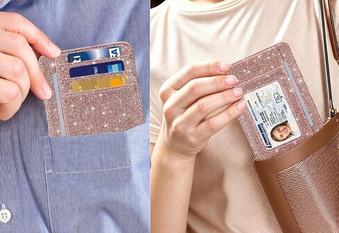 HOTCOOL Card Holder Wallet Front Pocket Minimalist Travel Cute Funny Thin Leather With RFID Blocking Small Credit Card Holder Wallet for Men & Women Girls Organizer Gifts, Glitter Rose in Kuwait