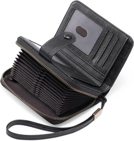 GAEKEAO Leather Credit Card Holder Wallet for Women RFID Blocking Large Capacity Bifold Zipper Card Case Organizer with Wristlet 32 Slots in Kuwait