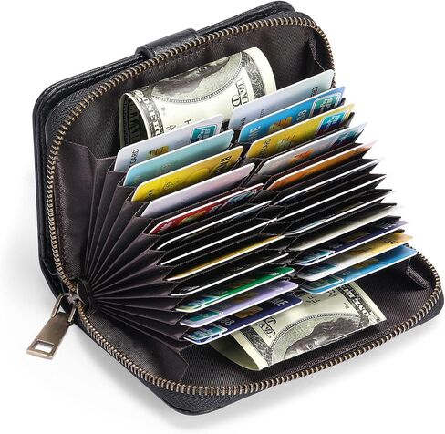 GAEKEAO Leather Credit Card Holder Wallet for Women RFID Blocking Large Capacity Bifold Zipper Card Case Organizer with Wristlet 32 Slots in Kuwait