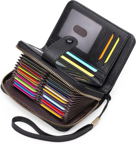 GAEKEAO Leather Credit Card Holder Wallet for Women RFID Blocking Large Capacity Bifold Zipper Card Case Organizer with Wristlet 32 Slots in Kuwait