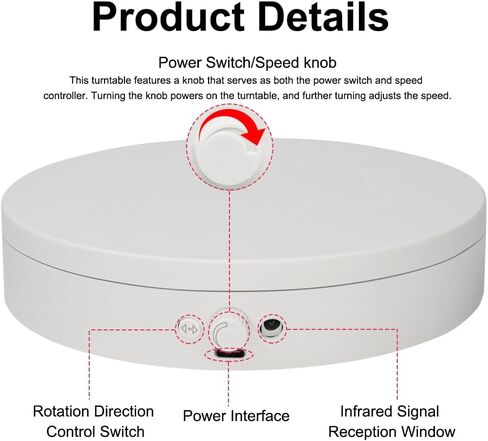 Knob Speed Adjustment Remote Control Motorized Rotating Display Stand 3d scanner Electric Turntable rotating platform for Photography Shows,Jewelry,Watch,3D Models,Support AAA & charging in Kuwait