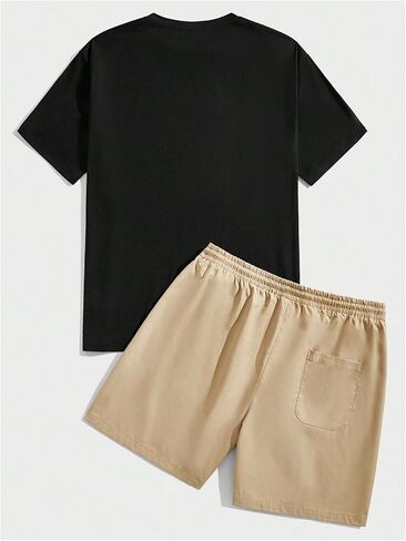 Men's Plus Size 2 Piece Outfits Tropical Print Short Sleeve T-Shirt and Drawstring Shorts Tracksuits in Kuwait