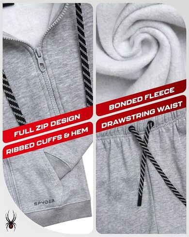 SPYDER MENS TRACK SUT - 2 قطعة من الرجال النشطين الصوفي zip up هوديي و sweatpants jogger ، والتعرق للرجال (S -XXL) in Saudi Arabia