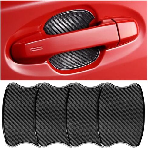 Mandark Car Door Handle Cup Scratch Protector, 4PCS 3D TPU Carbon Fiber Vehicle Door Bowl Sticker, Automotive Door Handle Paint Protective Film Cover Accessories, Universal for Most Cars (Large) in Kuwait