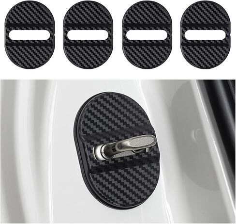 Mandark Car Door Lock Latches Cover, 4PCS Carbon Fiber Vehicle Door Lock Latches Protector, Automotive Door Lock Protection Trim Decoration Accessories, Universal for Most Cars (Black) in Kuwait