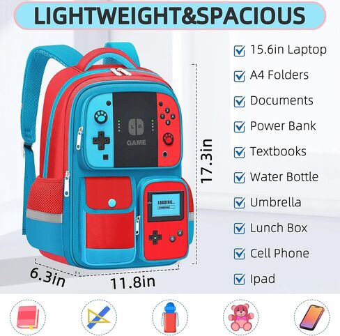 School Backpack for Boys - Gamer Boys Backpack for Kids Children Elementary Middle School - Students Bag for Ages 6-18,17″ Video Game Bookbag Travel Back Pack in Kuwait