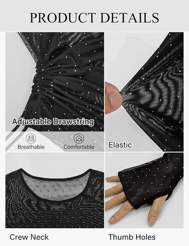 BBX Lephsnt Women Mesh Tops Rhinestone Tops Long Sleeve Sheer Blouse See Through Shirt Sparkle Glitter Shirts Lace Tops in Saudi Arabia