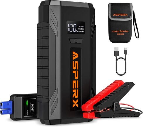 Asperx Car Jump Starter ، 2000a Peak Battery Jump Starter لما يصل إلى 7.0 لتر غاز أو محرك ديزل 5.5 لتر ، حزمة طاقة بطارية محمولة 12V مع شاشة LCD 1.4 بوصة in Kuwait