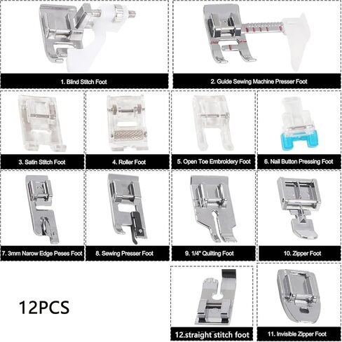 12pcs طقم القدم مكابس لآلات الخياطة المنخفضة شانك ، أقدام مكبس لآلة الخياطة المنزلية لأخ للمطرب لجانوم in Kuwait
