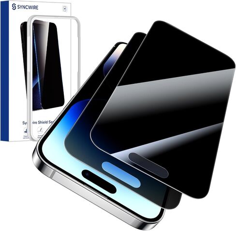 واقي شاشة الخصوصية SYNCWIRE لهاتف iPhone 15 6.1 بوصة [عبوة من قطعتين]، واقي زجاجي مقوى غير قابل للكسر 28 درجة مضاد للتجسس أسود [إطار سهل التركيب] [صلابة 9H] [خالٍ من الفقاعات] [لمس حساس] in Saudi Arabia