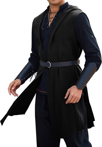 Runcati Mens Renaissance Witcoat Surcoat Medieval Knight Sleveless Tunic Tops Tabard Viking Holloween Cloak in Kuwait