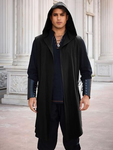 Runcati Mens Renaissance Witcoat Surcoat Medieval Knight Sleveless Tunic Tops Tabard Viking Holloween Cloak in Kuwait