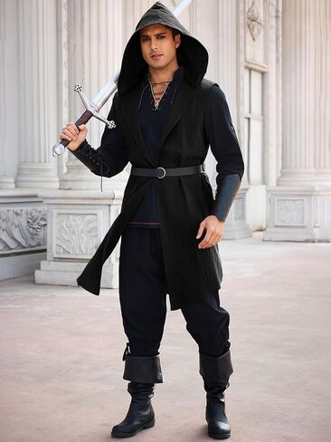 Runcati Mens Renaissance Witcoat Surcoat Medieval Knight Sleveless Tunic Tops Tabard Viking Holloween Cloak in Kuwait