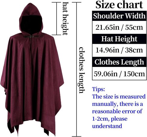 HiiFeuer Medieval Corduroy Hooded Cloak with Adjustable Brooch, Fantasy Poncho Renaissance Costume Cape Ren Faire Cosplay in Saudi Arabia