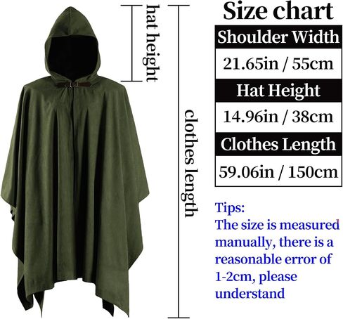 hiifeuer corduroy corduroy cloak مع بروش قابل للتعديل ، الخيال poncho costume case cape ren faire in Saudi Arabia