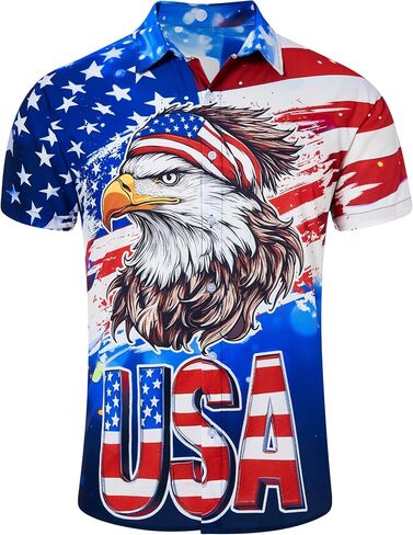 RAISEVERN Patriotic Shirts for Men 4th of July America Flag Hawaiian Shirt Button Down Short Sleeve in Saudi Arabia