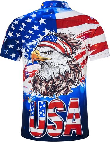 RAISEVERN Patriotic Shirts for Men 4th of July America Flag Hawaiian Shirt Button Down Short Sleeve in Saudi Arabia