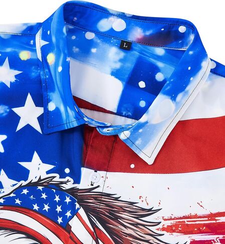 RAISEVERN Patriotic Shirts for Men 4th of July America Flag Hawaiian Shirt Button Down Short Sleeve in Saudi Arabia