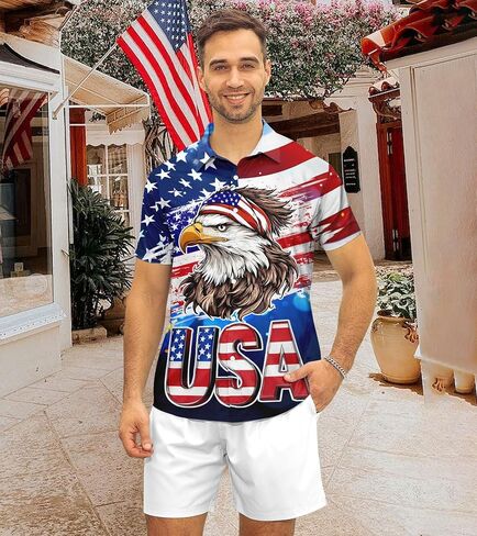 RAISEVERN Patriotic Shirts for Men 4th of July America Flag Hawaiian Shirt Button Down Short Sleeve in Saudi Arabia