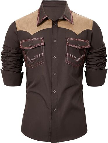 American Trends Mens Western Shirts Long Sleeve Cowboy Shirts for Men Casual Button Down Shirts Country Shirt in Saudi Arabia