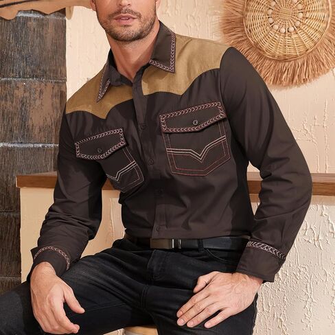 American Trends Mens Western Shirts Long Sleeve Cowboy Shirts for Men Casual Button Down Shirts Country Shirt in Saudi Arabia