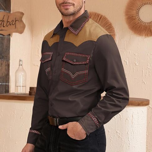 American Trends Mens Western Shirts Long Sleeve Cowboy Shirts for Men Casual Button Down Shirts Country Shirt in Saudi Arabia