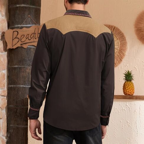 American Trends Mens Western Shirts Long Sleeve Cowboy Shirts for Men Casual Button Down Shirts Country Shirt in Saudi Arabia