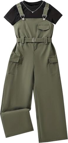 Girls Overalls Short Sleeve Top and Casual Wide Leg Jumpsuit 2 Pieces Outfits in Saudi Arabia