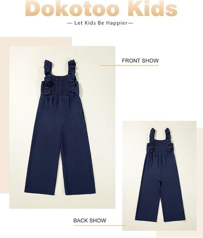 Girls Jumpsuit Ruffle Sleeveless Smocked Wide Leg Romper One Piece Summer Outfits with Pockets in Kuwait